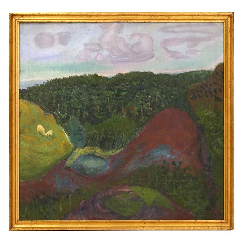 Jens Søndergaard, 1895-1957, Öl auf Leinen. 
Landschaft signiert und datiert 1936. Lichtmasse: 
66x69cm. Mit Rahmen: 73x76cm