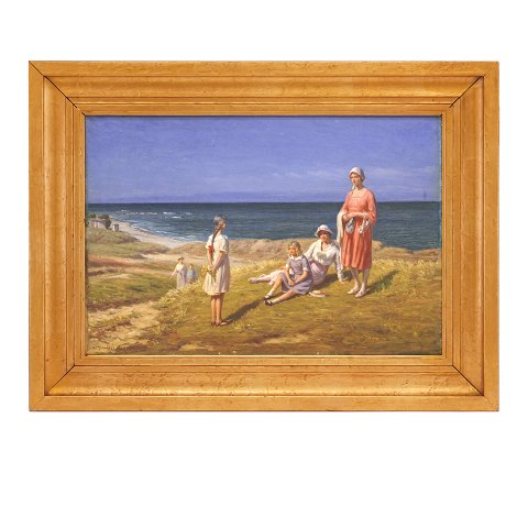 N. F. Schiøttz-Jensen, 1855-1941, olie på lærred. 
Parti fra Lønstrup Strand med badehuse i 
baggrunden. Signeret og dateret 1920. Lysmål: 
37x55cm. Med ramme: 54x72cm
