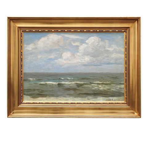 Carl Locher havparti. Carl Locher, 1851-1915, 
havparti. Signeret. Lysmål: 48x71cm. Med ramme: 
71x93cm