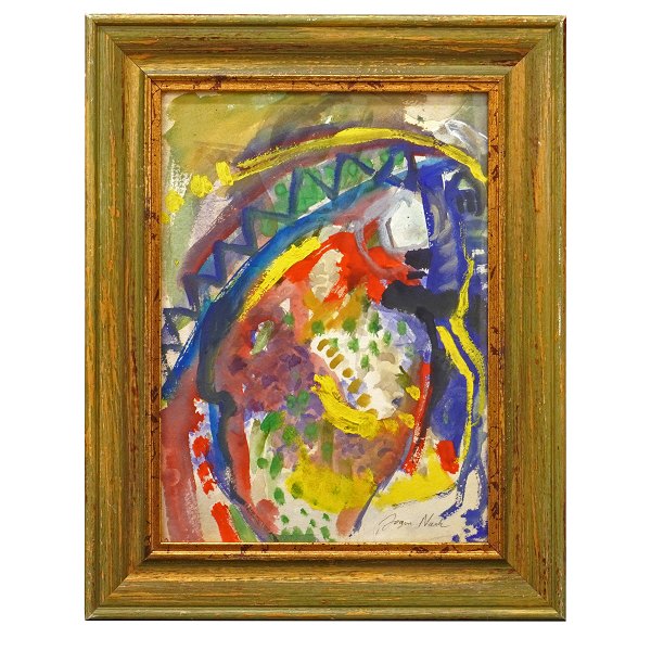 Jørgen Nash maleri. Jørgen Nash, 1920-2004, mixed media, vandfarve og akryl. 
Signeret. Lysmål: 38x28cm. Med ramme: 51x41cm