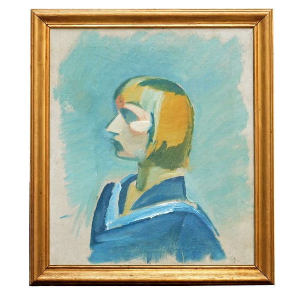 Harald Giersing maleri. Harald Giersing, 1881-1927, olie på lærred. Portræt af 
kunstnerens hustru Besse Giersing. Signeret. Udstillet på kunstnerens 
mindeudstilling 1927 og med stempel herfra. Lysmål: 60x50cm. Md ramme: 70x60cm