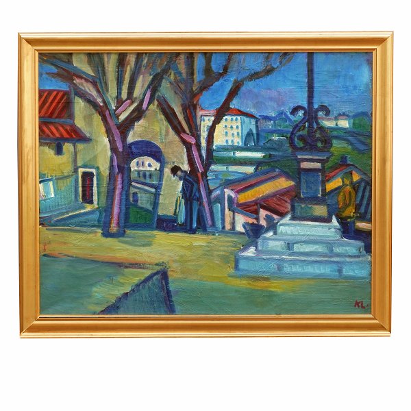 Karl Larsen maleri.
Karl Larsen, 1897-1977, olie på lærred. Parti fra Frankrig. Signeret.
Lysmål: 81x99cm. Med ramme: 92x111cm
